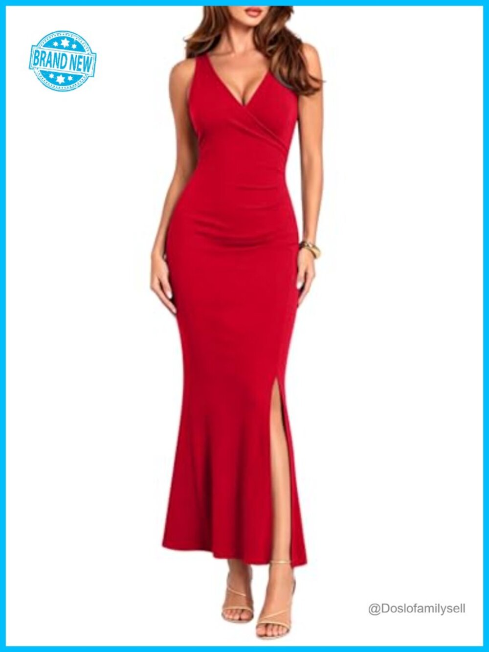 Sleeveless V-Neck Ruched Bodycon Mermaid Maxi Dress Formal Evening Wedding